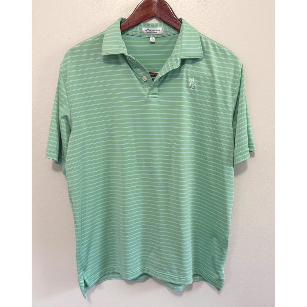 Peter Millar Boy's Summer Comfort Green & White Striped Golf Polo Shirt Size XL